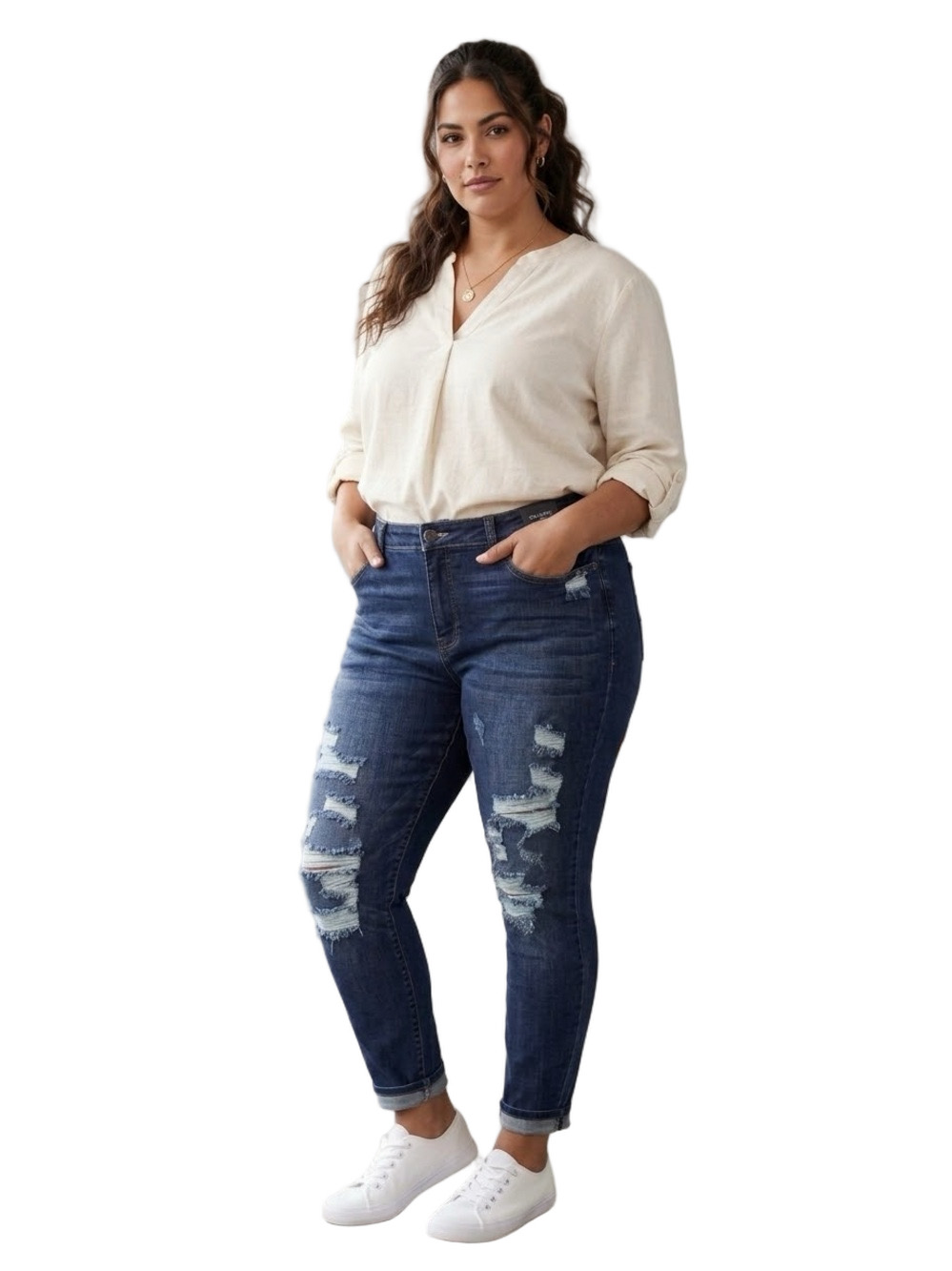Judy Blue Dark Wash Distressed Shredded Skinny Jeans 18W